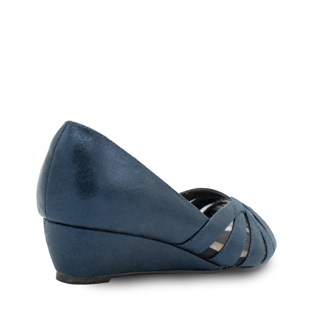 Paradox London Judy Wide Fit Wedge Sandals Navy Shimmer Wide Fit Wedge Sandal