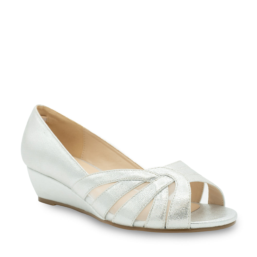 Paradox London Judy Wide Fit Wedge Sandals Silver Shimmer Wide Fit Wedge Sandal