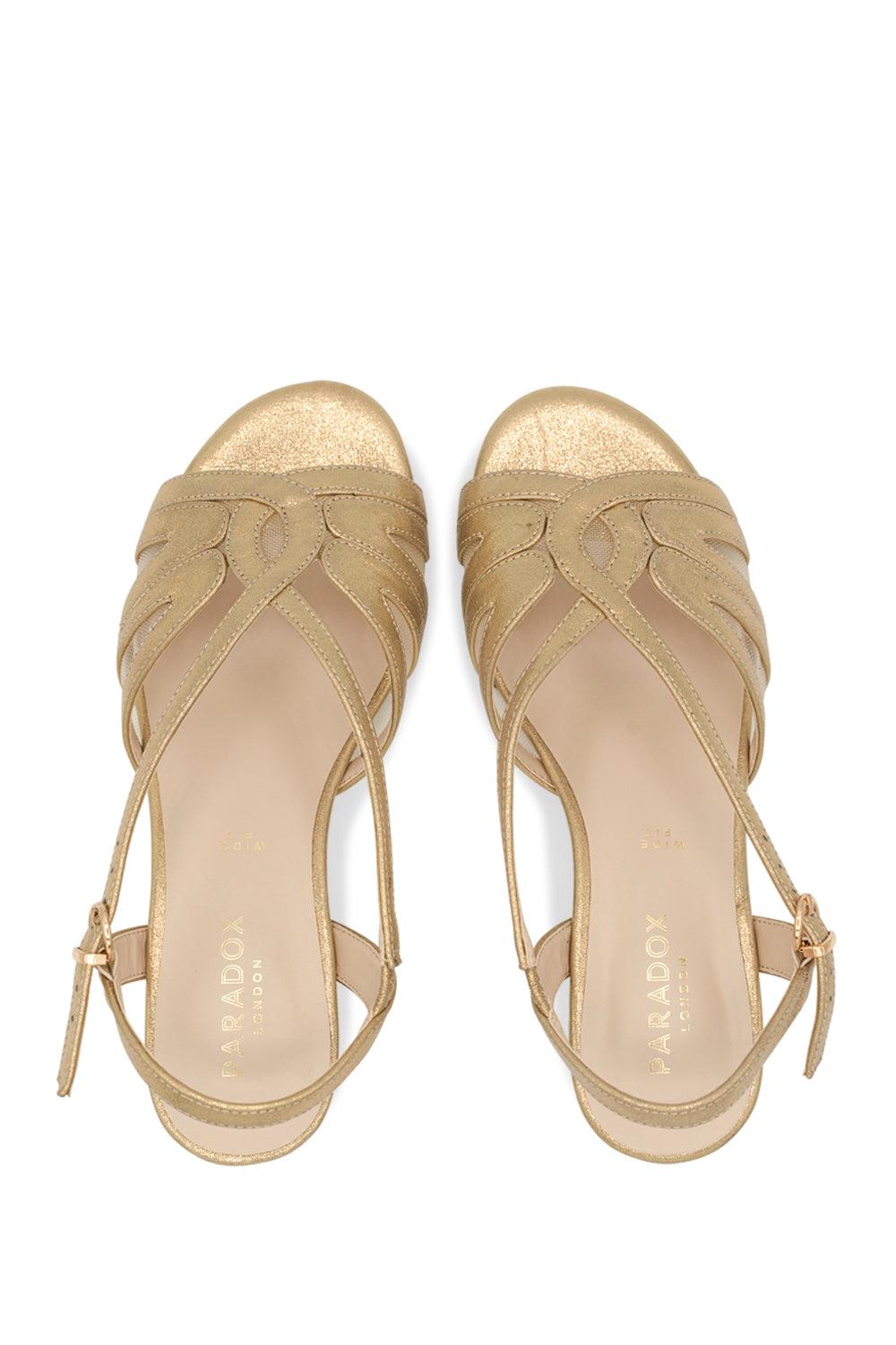 Paradox London Julia Wedge Sandals Gold Shimmer Wide Fit Low Wedge Sandals