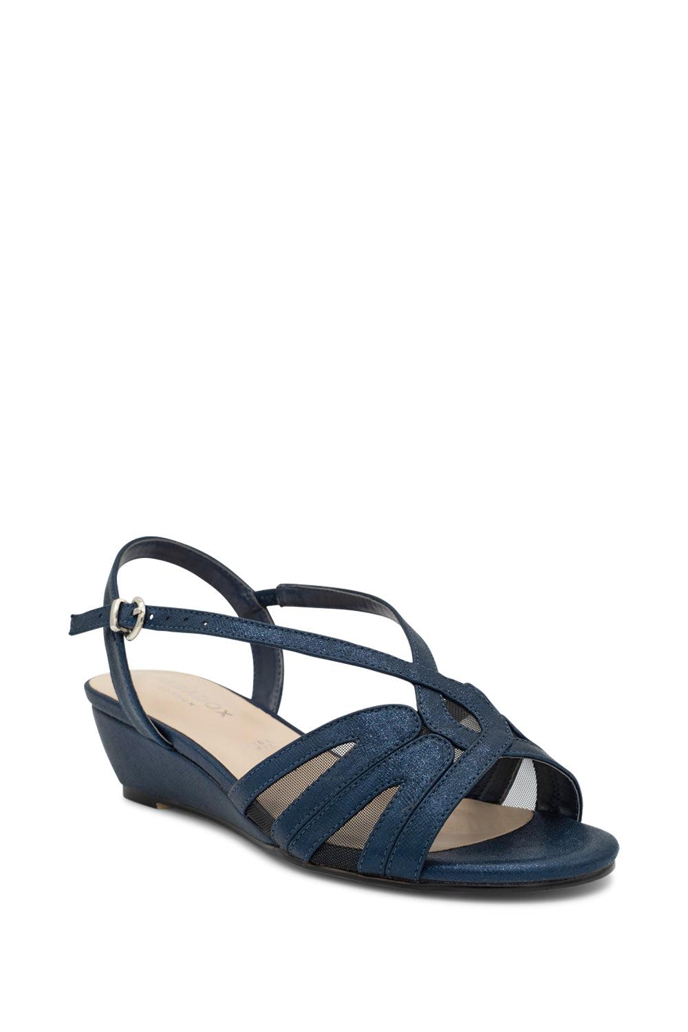Paradox London Julia Wedge Sandals Navy Shimmer Wide Fit Low Wedge Sandals