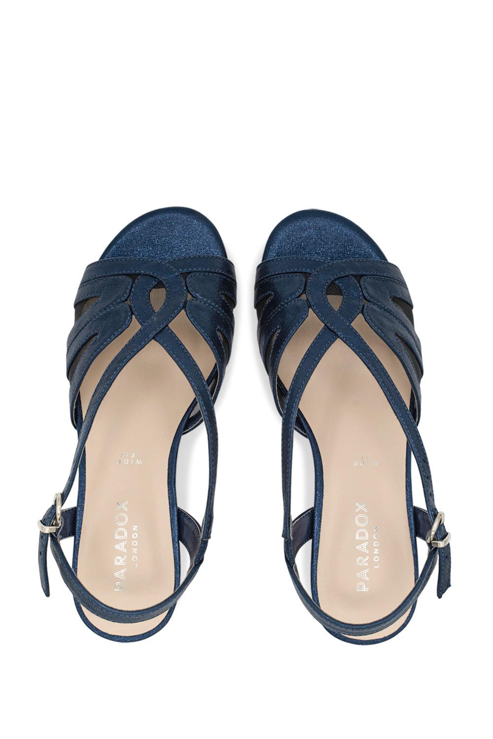 Paradox London Julia Wedge Sandals Navy Shimmer Wide Fit Low Wedge Sandals