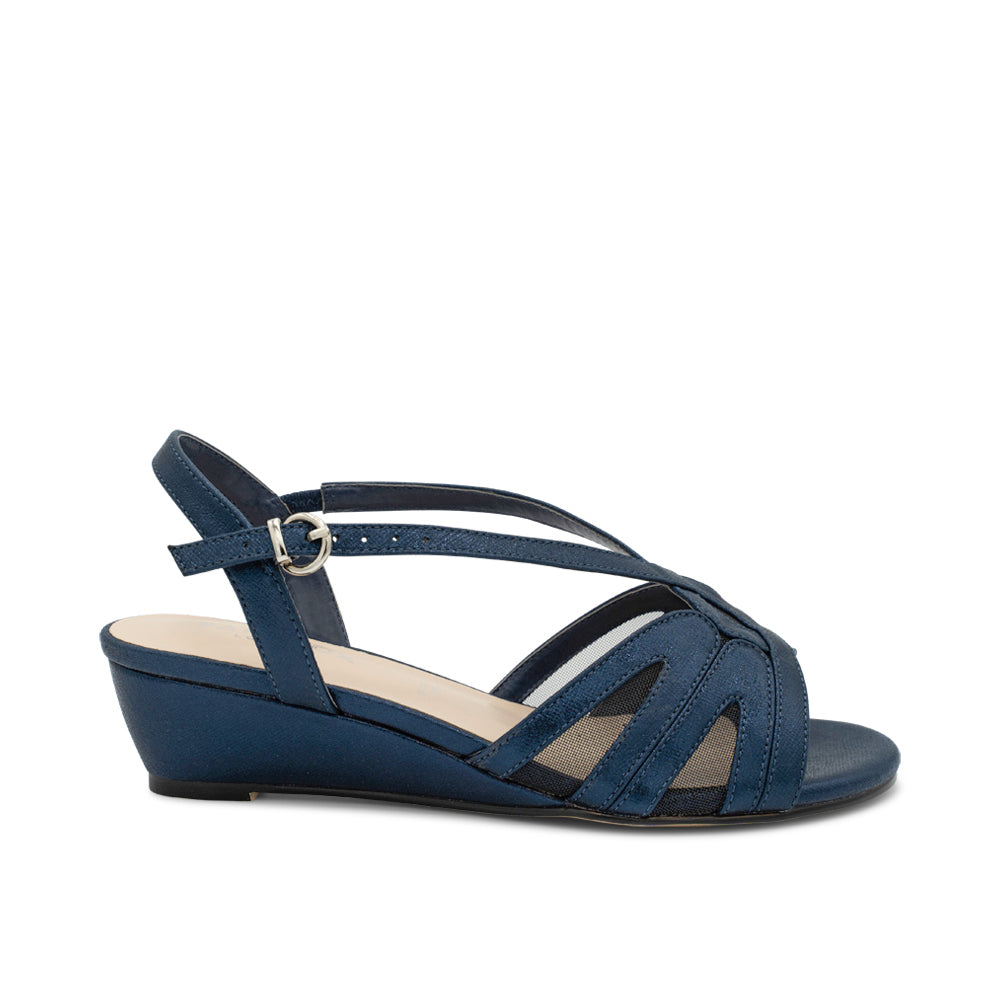 paradox london Julia Wedge Sandals Navy Shimmer Wide Fit Low Wedge Sandals