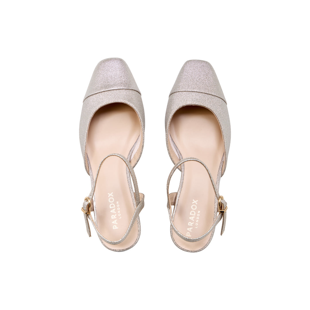 Paradox London Katya Shoes Black Shimmer Low Heel Shoes