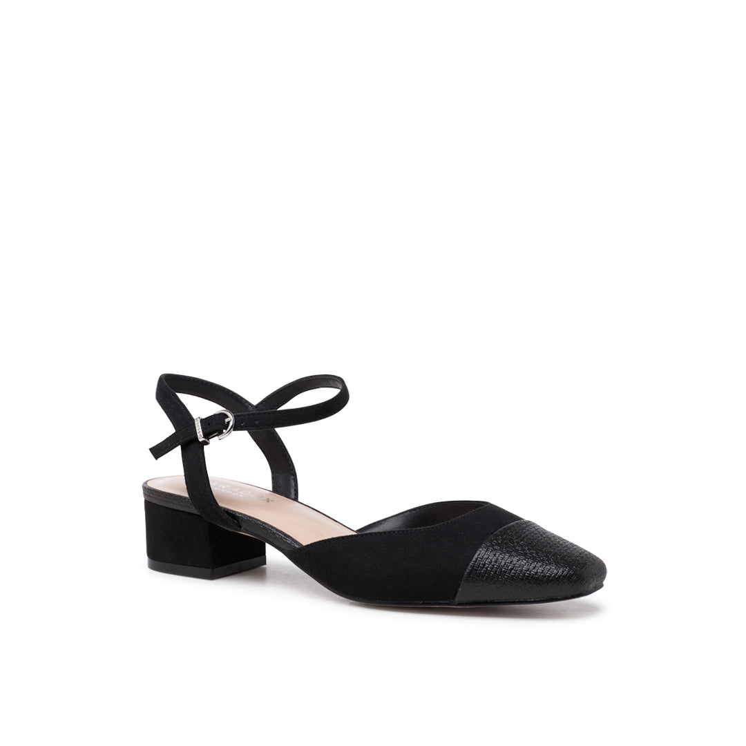 Paradox London Katya Shoes Black Shimmer Low Heel Shoes