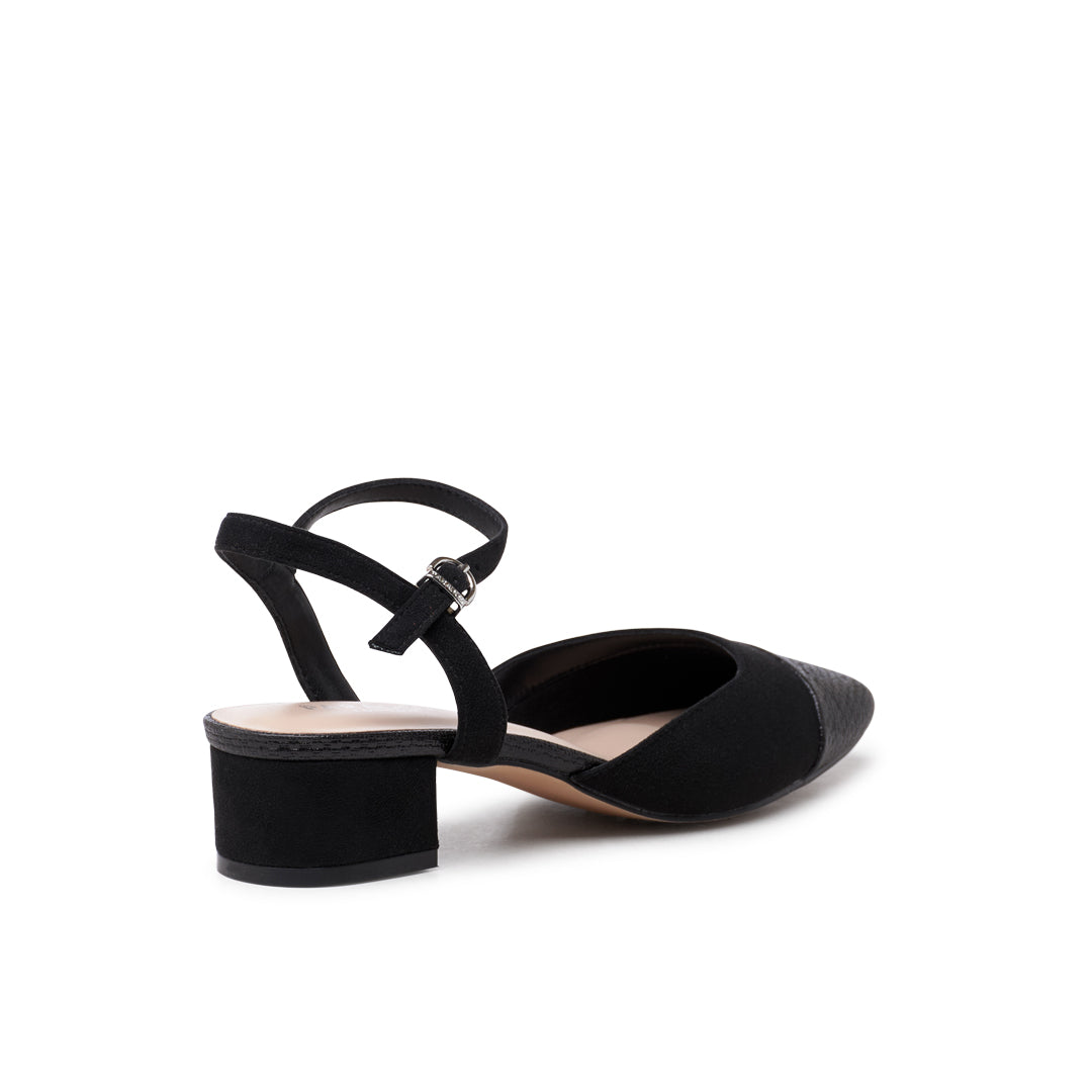 Paradox London Katya Shoes Black Shimmer Low Heel Shoes