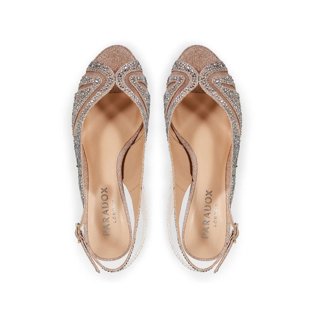 Paradox London Linda Platform Heels Champagne Glitter Low Platform Sling Back Sandal