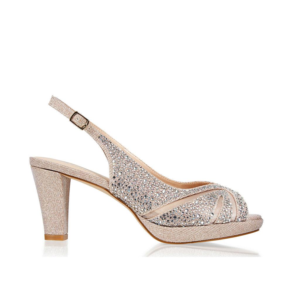 paradox london Linda Platform Heels Champagne Glitter Low Platform Sling Back Sandal