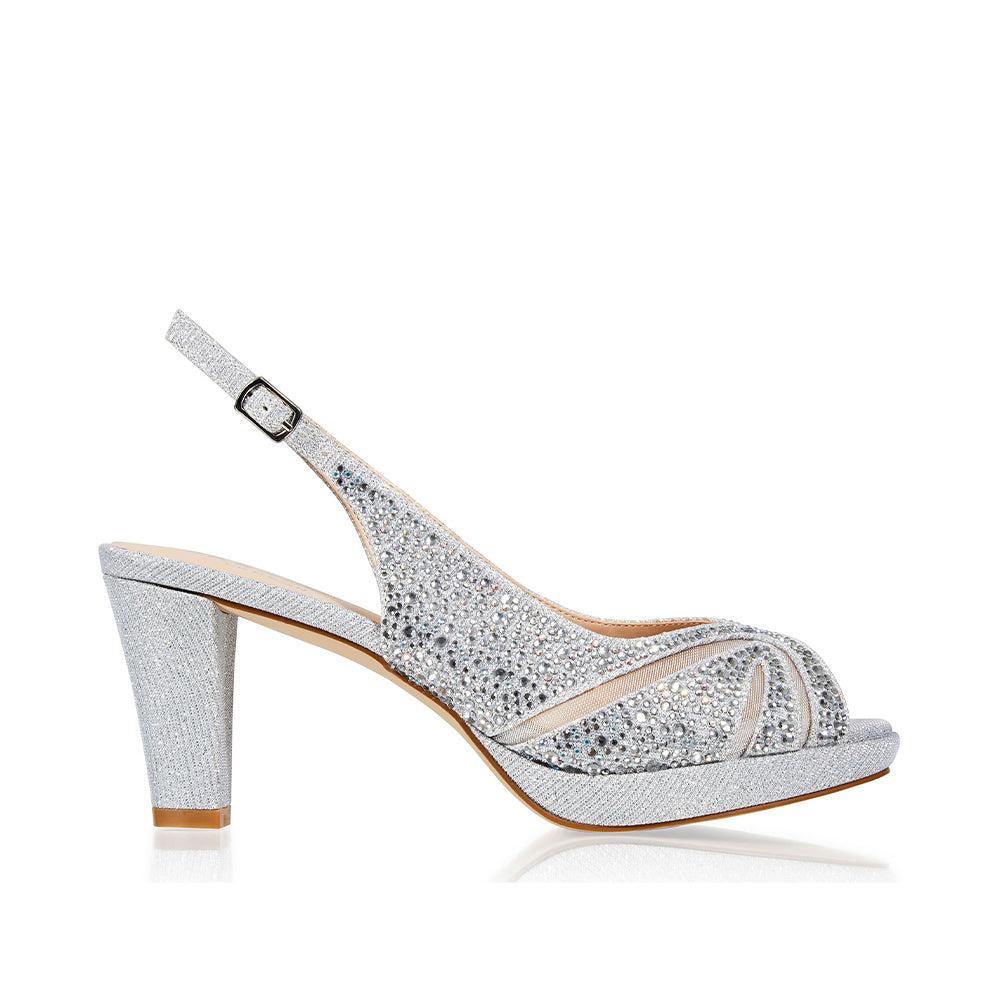 paradox london Linda Platform Heels Silver Glitter Mid Platform Sling Back Sandal