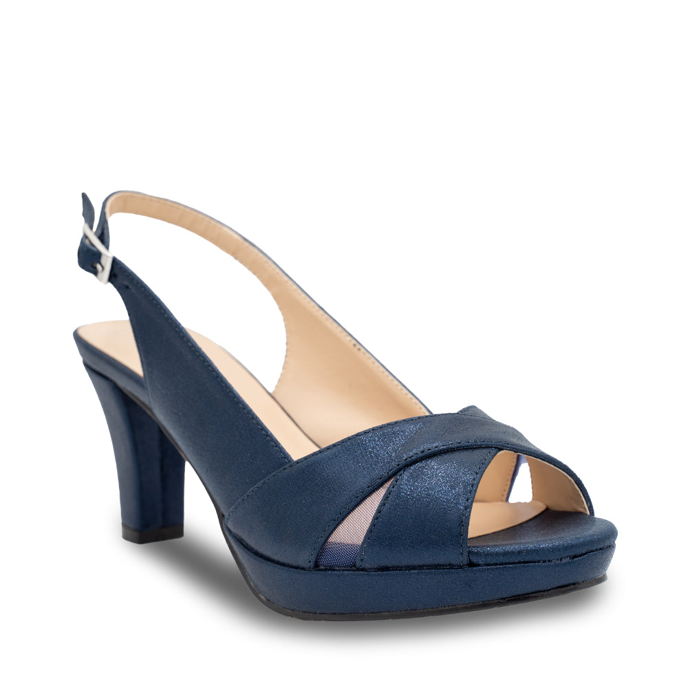 Paradox London Luisa Platform Heels Navy Shimmer Sling Back Platform Sandal