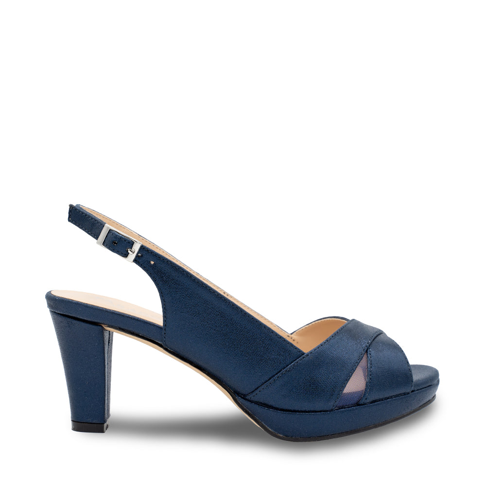 paradox london Luisa Platform Heels Navy Shimmer Sling Back Platform Sandal