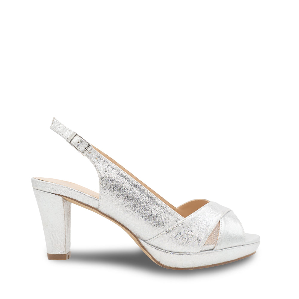 paradox london Luisa Platform Heels Silver Shimmer Sling Back Platform Sandal