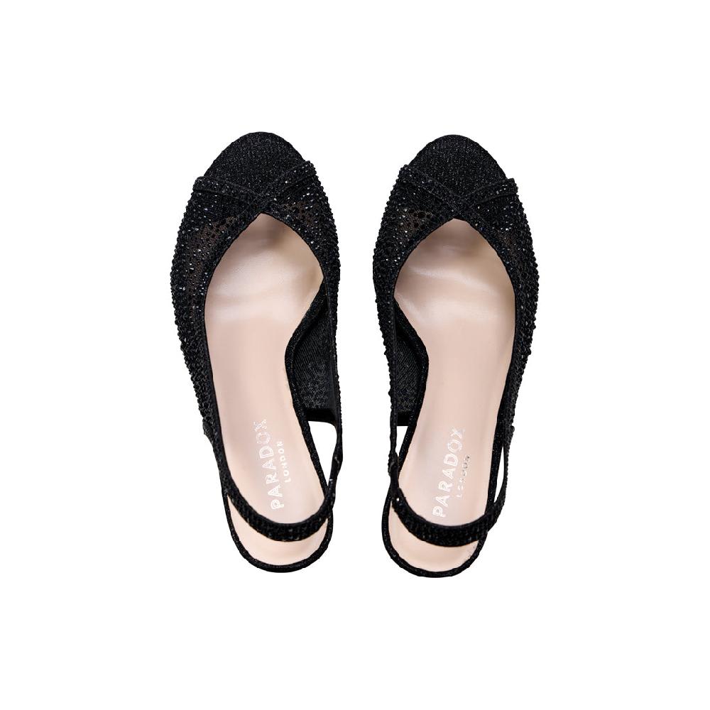 Paradox London Luminara Platform Sandals Black Glitter Platform Sandals
