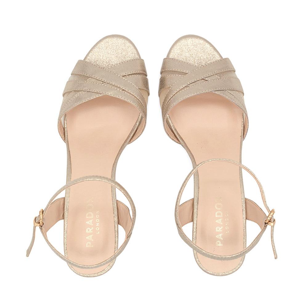 Paradox London Mowenna Heeled Sandals Champagne Shimmer Mid Heel Sandals