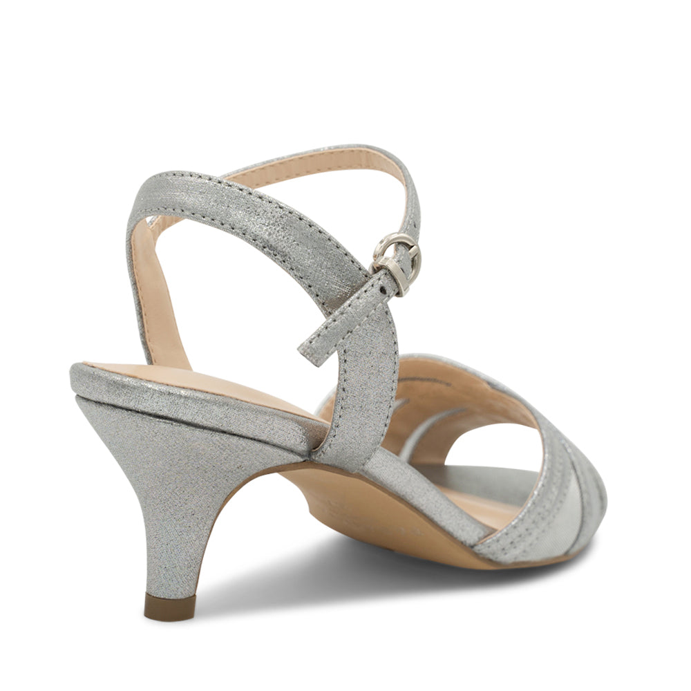 Paradox London Mowenna Heeled Sandals Dark Silver Shimmer Mid Heel Sandals