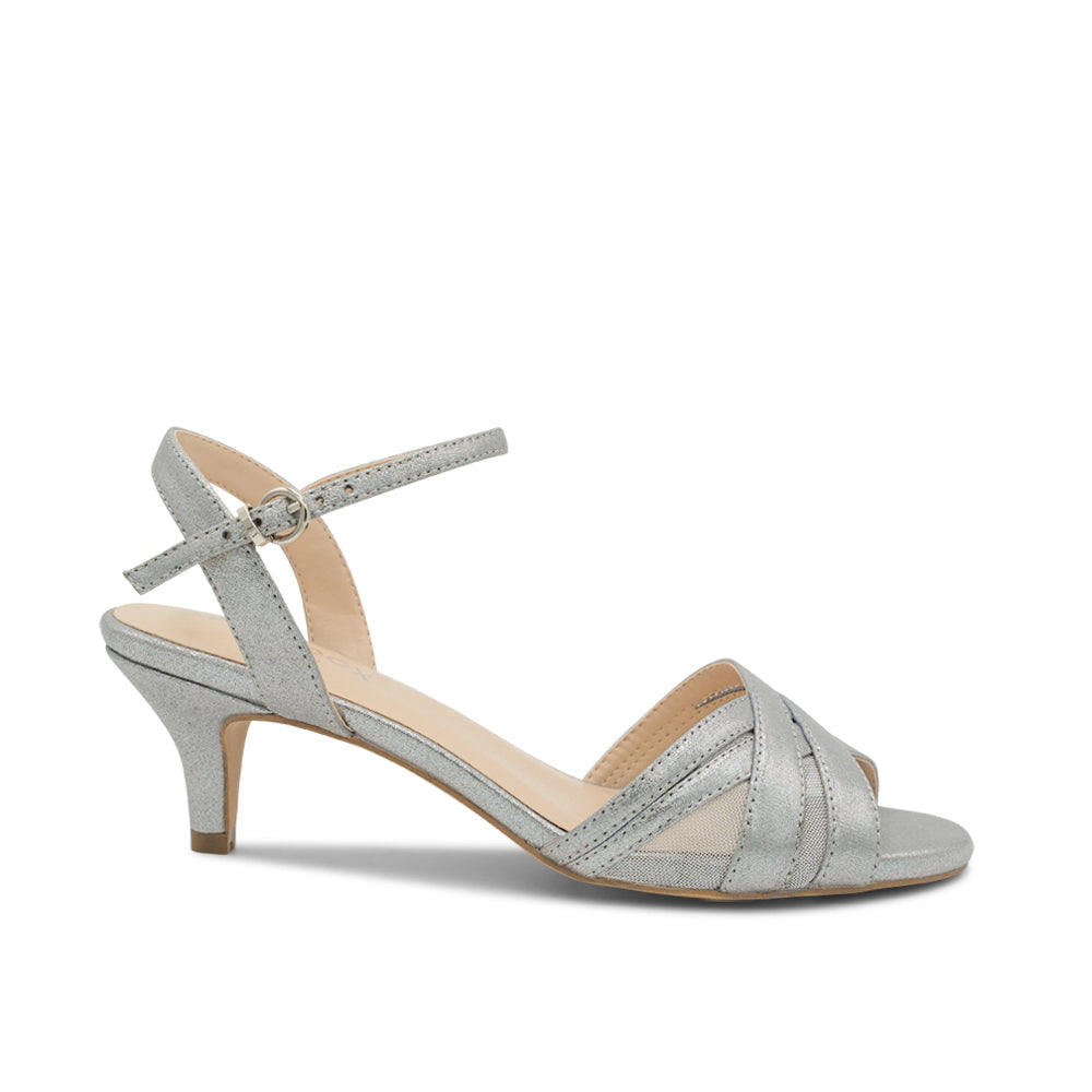 paradox london Mowenna Heeled Sandals Dark Silver Shimmer Mid Heel Sandals