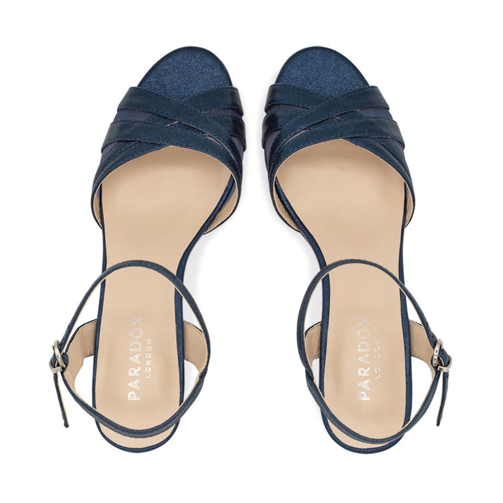 Paradox London Mowenna Heeled Sandals Navy Shimmer Mid Heel Sandals