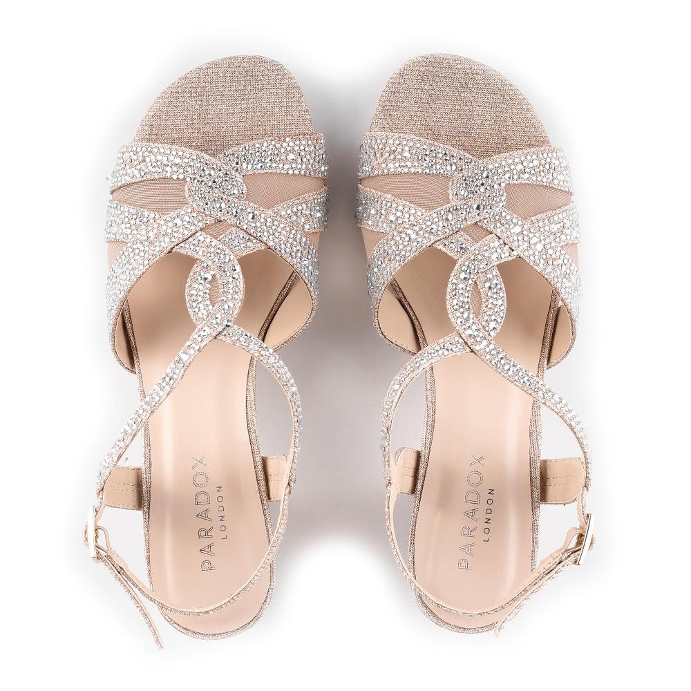 Paradox London Nadia Wide Fit Sandals Champagne Glitter Wide Fit Block Heel Sandals