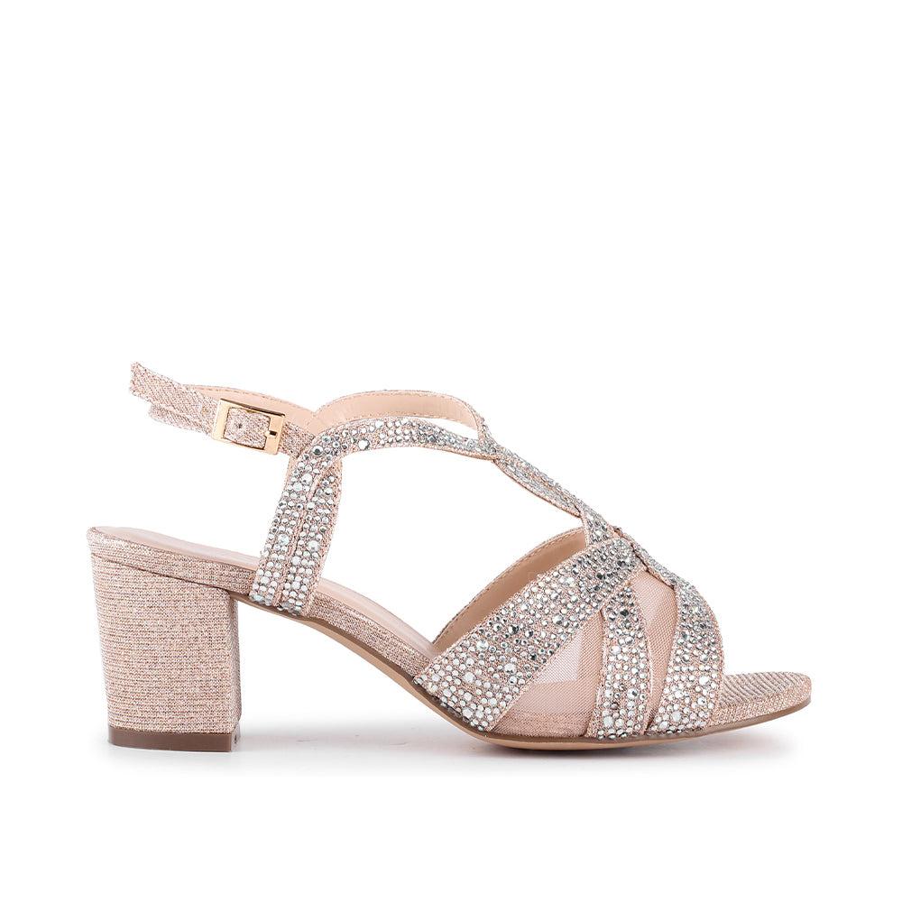 paradox london Nadia Wide Fit Sandals Champagne Glitter Wide Fit Block Heel Sandals
