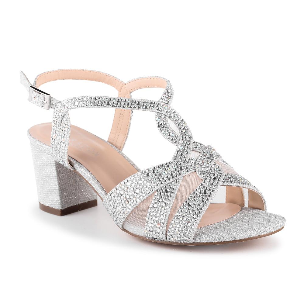 Paradox London Nadia Wide Fit Sandals Silver Glitter Wide Fit Block Heel Sandals