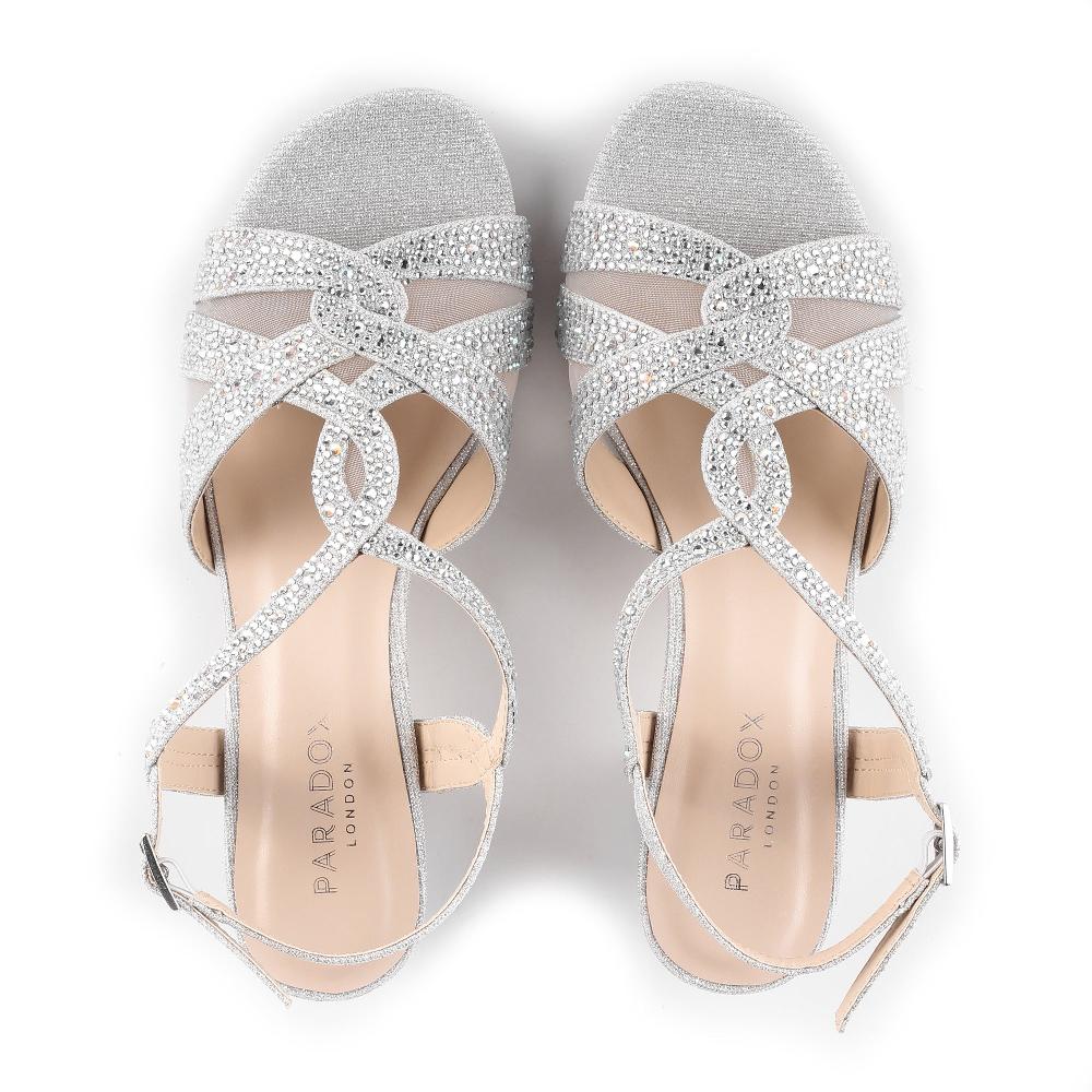 Paradox London Nadia Wide Fit Sandals Silver Glitter Wide Fit Block Heel Sandals