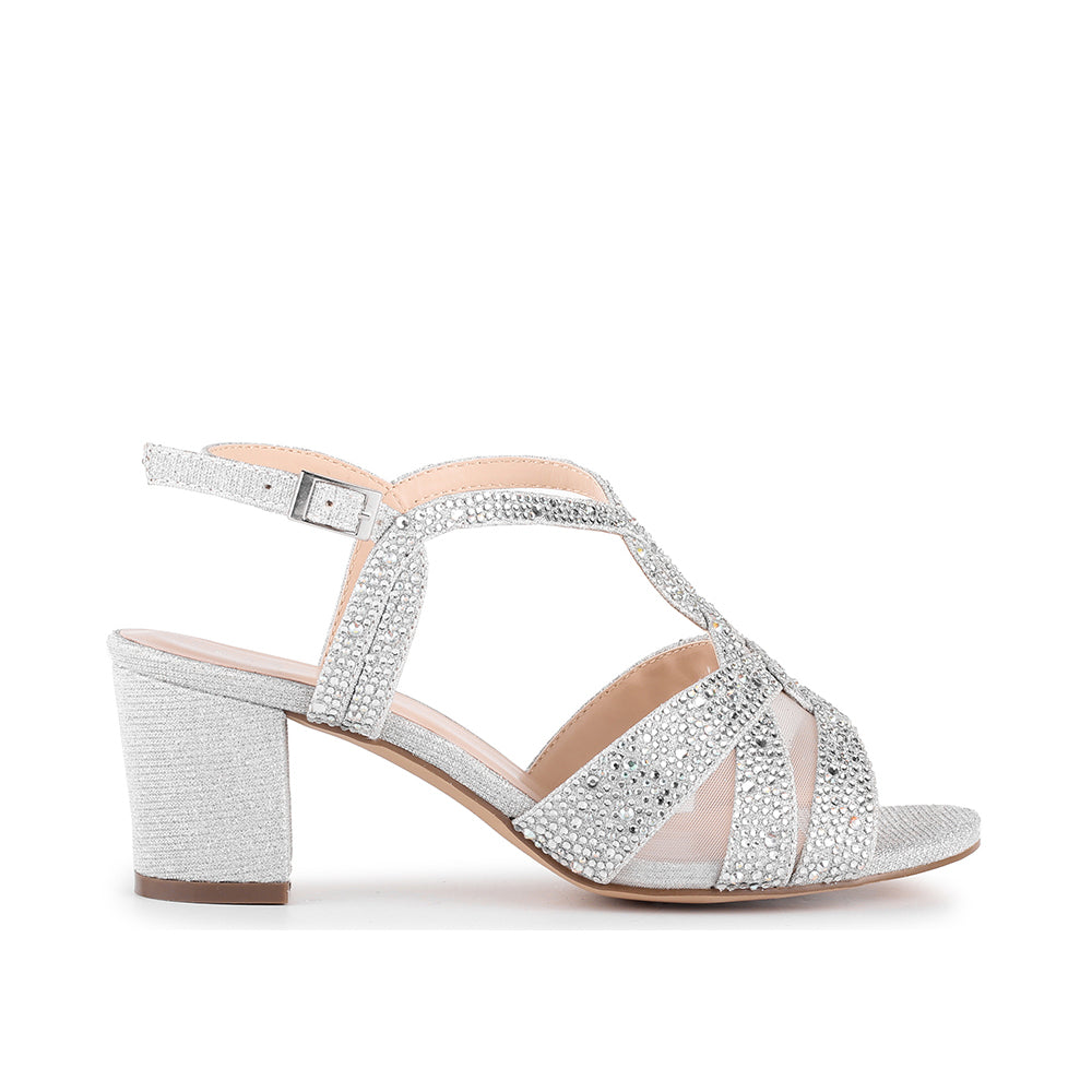 paradox london Nadia Wide Fit Sandals Silver Glitter Wide Fit Block Heel Sandals
