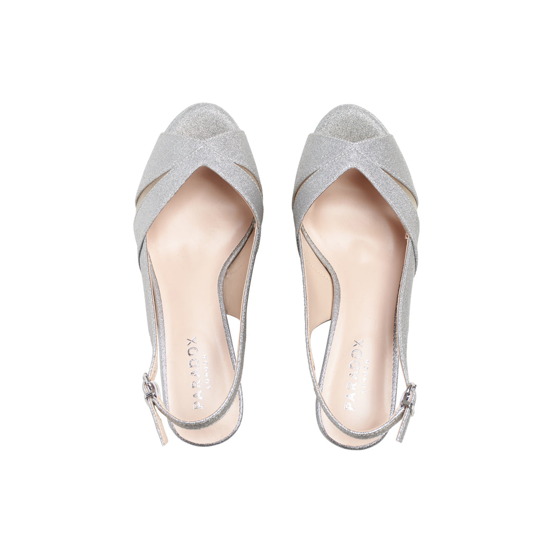 Paradox London Nadine Wide Fit Sandals Silver High Block Heel Platform Sandals