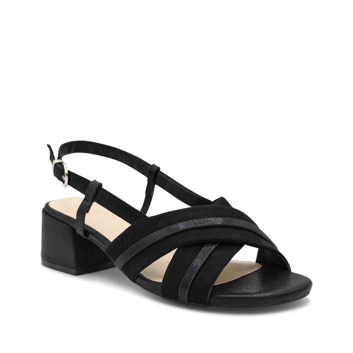 Paradox London Nancy Wide Fit Sandals Black Micro Suede Wide Fit Sling Back Block Heel Sandals