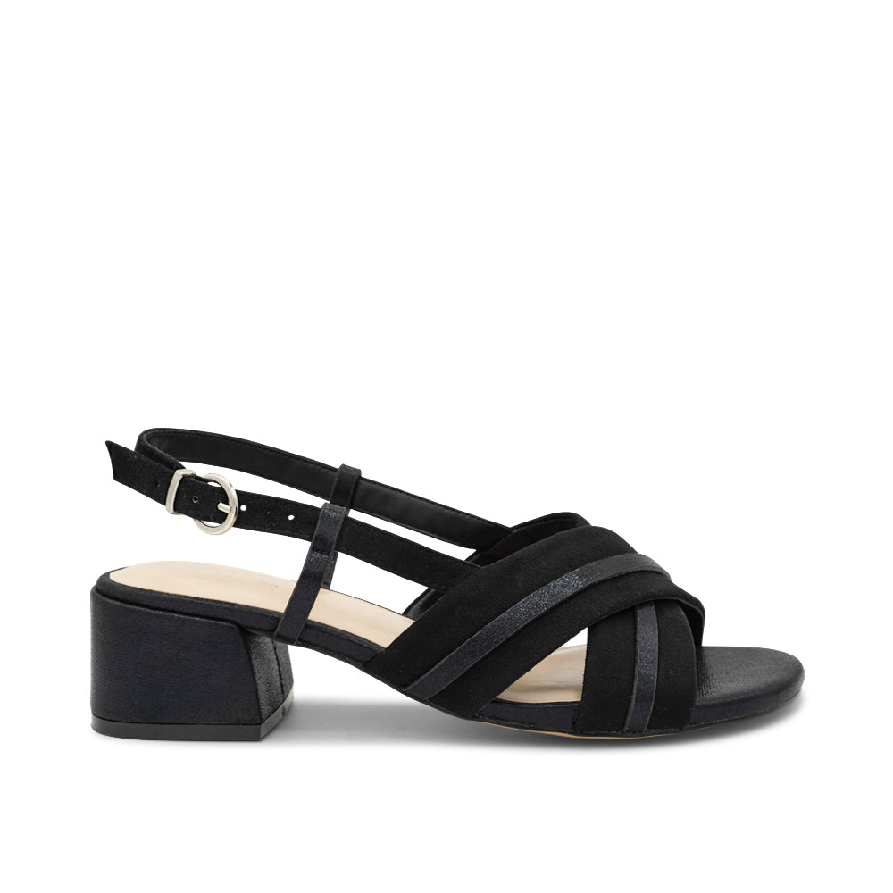 paradox london Nancy Wide Fit Sandals Black Micro Suede Wide Fit Sling Back Block Heel Sandals