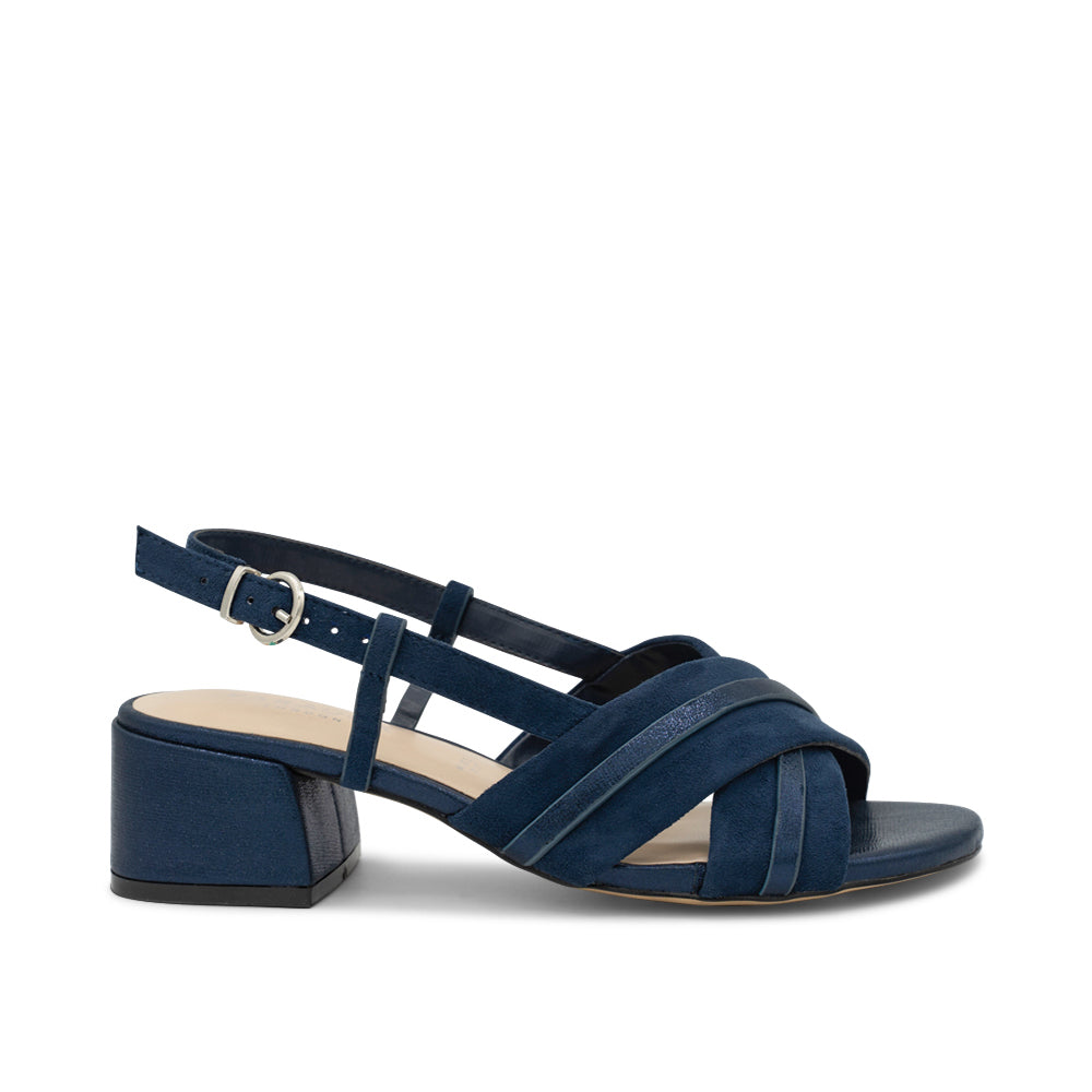 paradox london Nancy Wide Fit Sandals Navy Micro Wide Fit Suede Sling Back Block Heel Sandals
