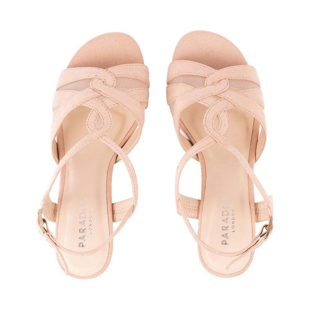 Paradox London Narelle Wide Fit Sandals Beige Microsuede Wide Fit Block Heel Sandals