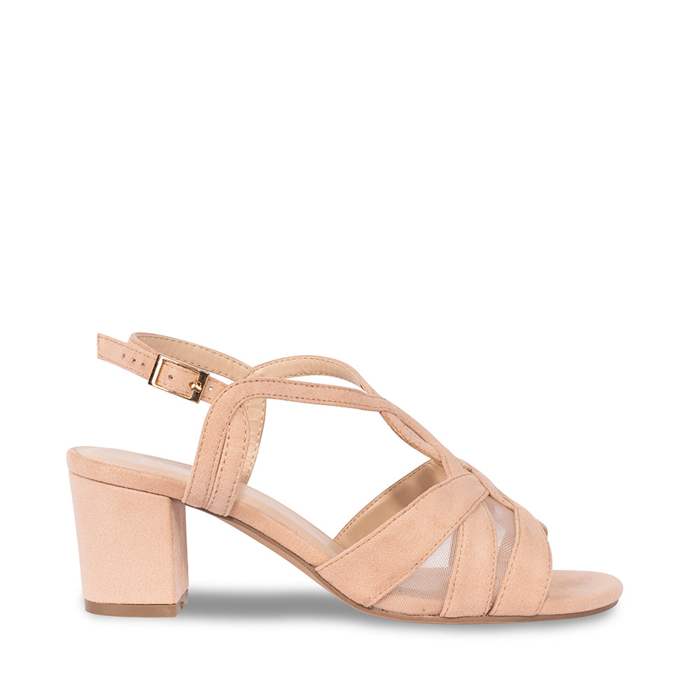paradox london Narelle Wide Fit Sandals Beige Microsuede Wide Fit Block Heel Sandals