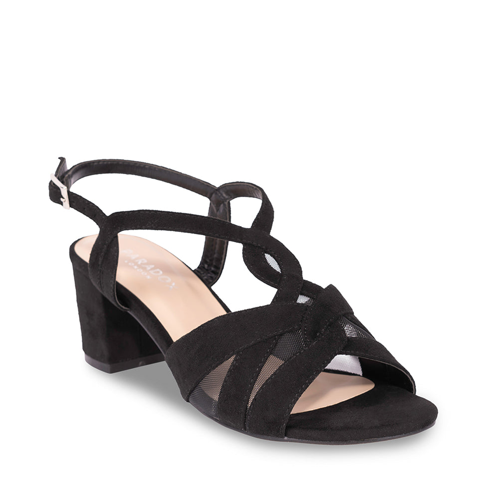 Paradox London Narelle Wide Fit Sandals Black Microsuede Wide Fit Block Heel Sandals