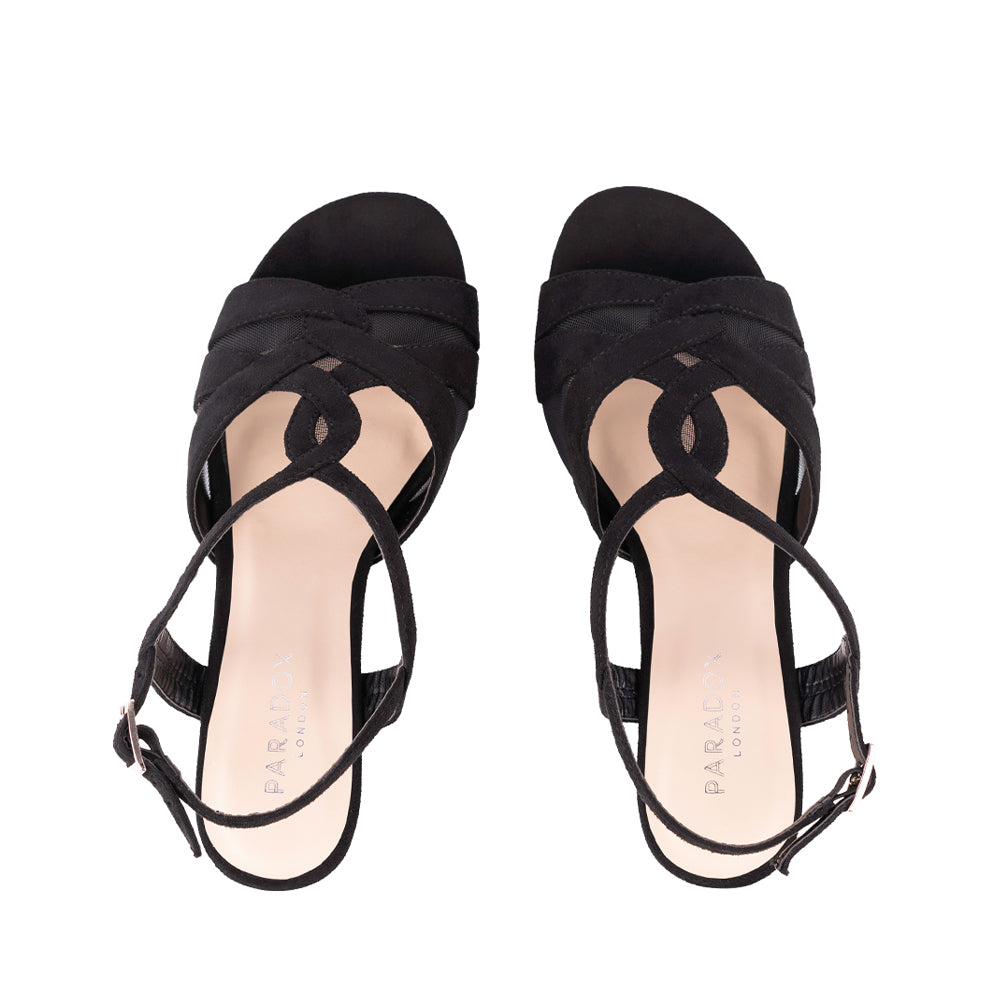 Paradox London Narelle Wide Fit Sandals Black Microsuede Wide Fit Block Heel Sandals