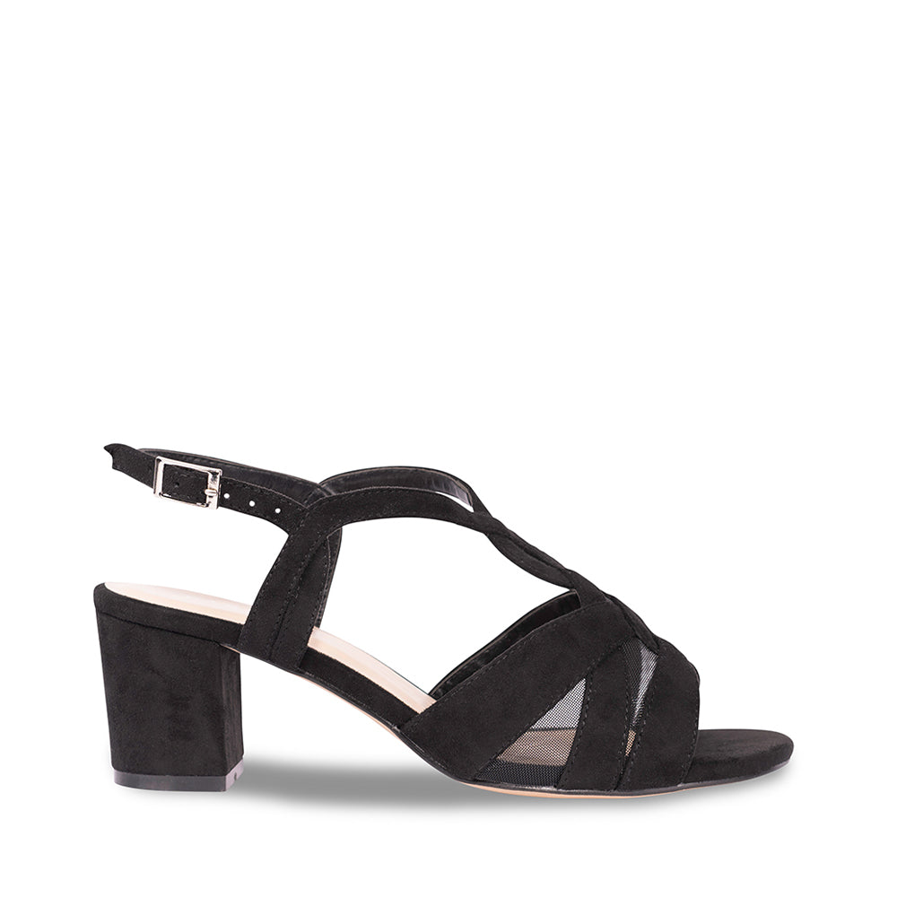 paradox london Narelle Wide Fit Sandals Black Microsuede Wide Fit Block Heel Sandals