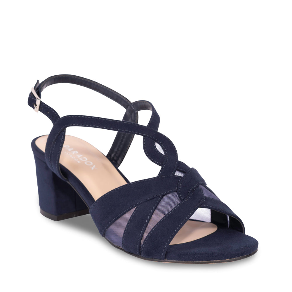 Paradox London Narelle Wide Fit Sandals Navy Microsuede Wide Fit Block Heel Sandals