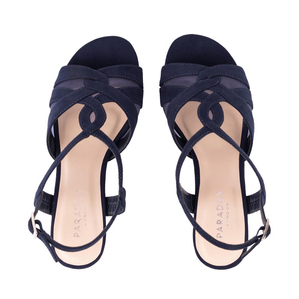 Paradox London Narelle Wide Fit Sandals Navy Microsuede Wide Fit Block Heel Sandals