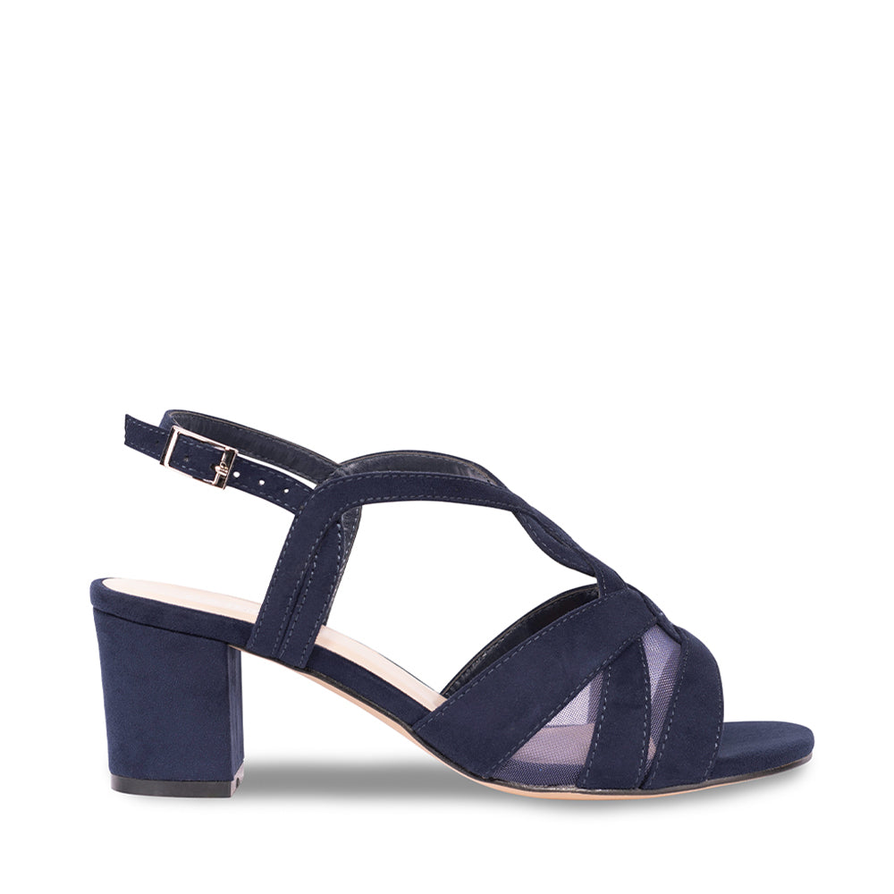 paradox london Narelle Wide Fit Sandals Navy Microsuede Wide Fit Block Heel Sandals