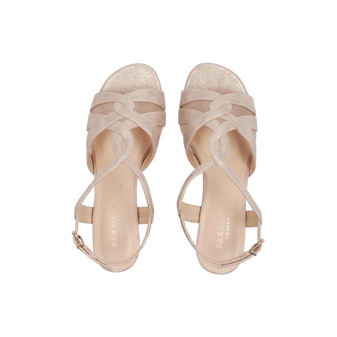 Paradox London Narelle Wide Fit Sandals Nude Shimmer Block Heel Sandal