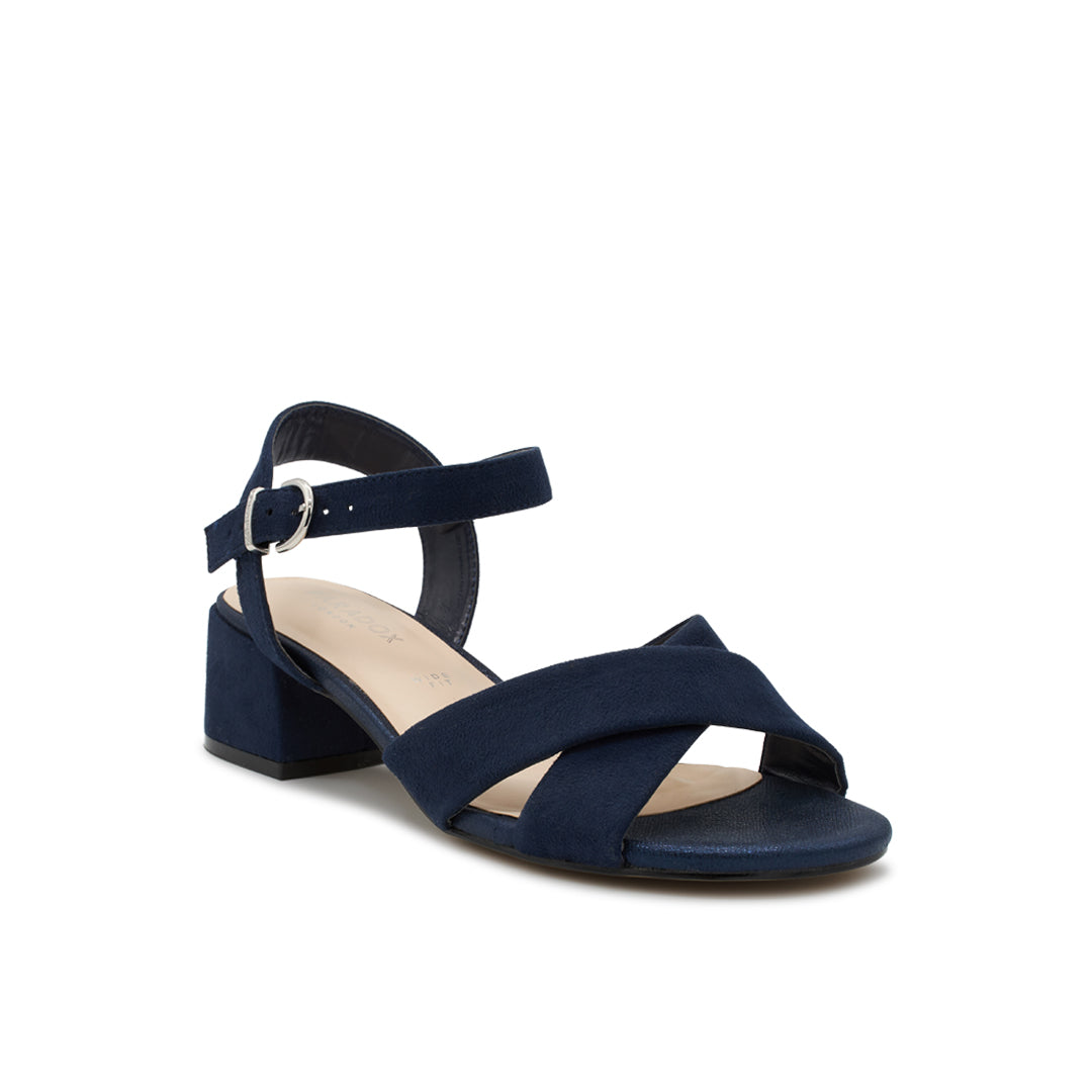 Paradox London Neala Wide Fit Sandals Navy Microsuede Block Heel Sandal