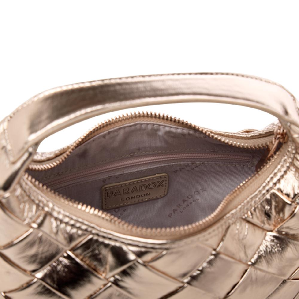 Paradox London Olevia Clutch Bag Champagne Woven Metallic Bag