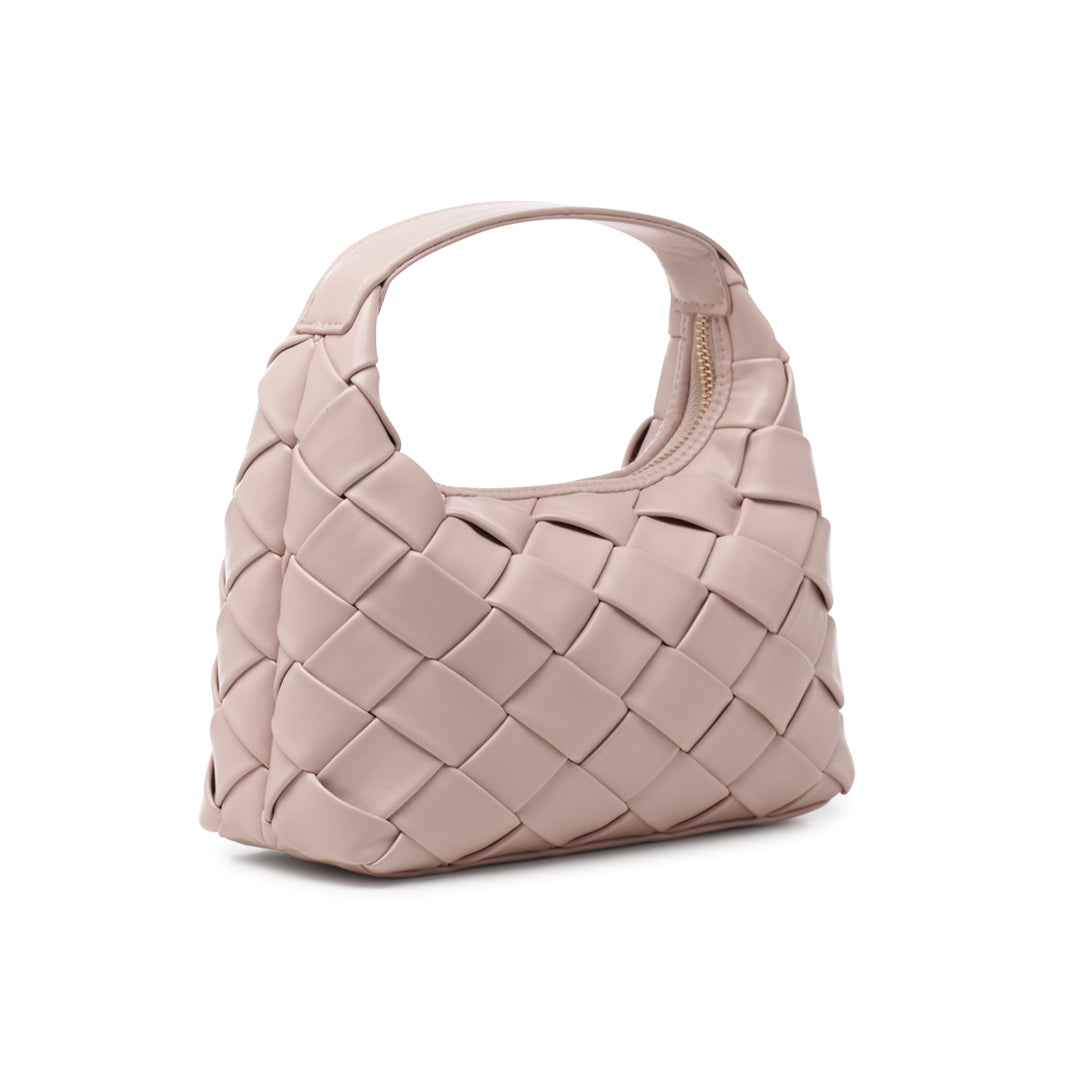 Paradox London Olevia Clutch Bag Nude Woven Faux Leather Bag