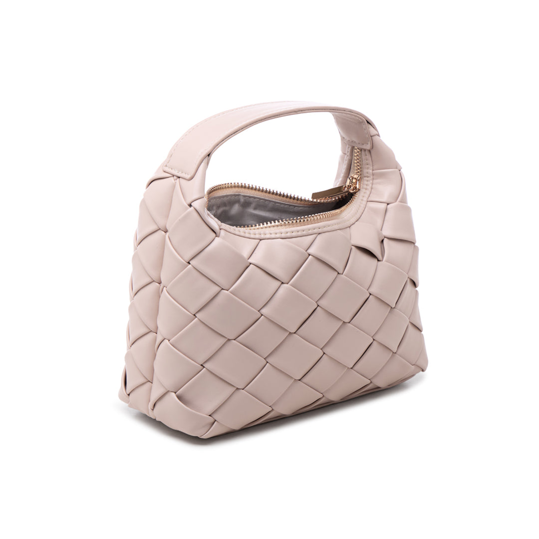 Paradox London Olevia Clutch Bag Nude Woven Faux Leather Bag
