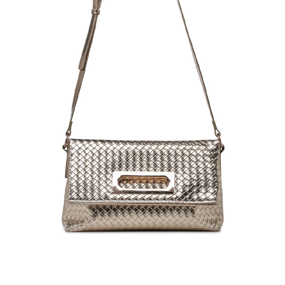 Paradox London Omara Crossbody Bag Champagne Woven Metallic Handbag