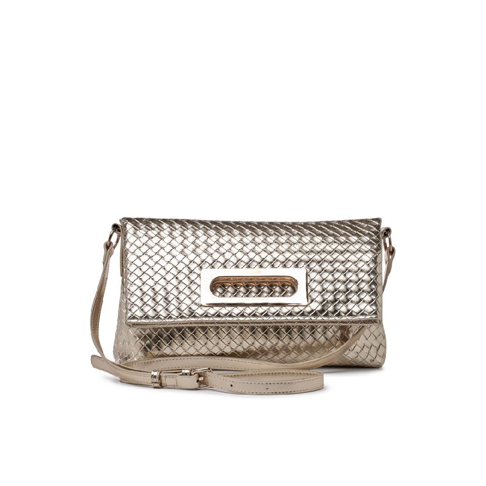 paradox london Omara Crossbody Bag Champagne Woven Metallic Handbag