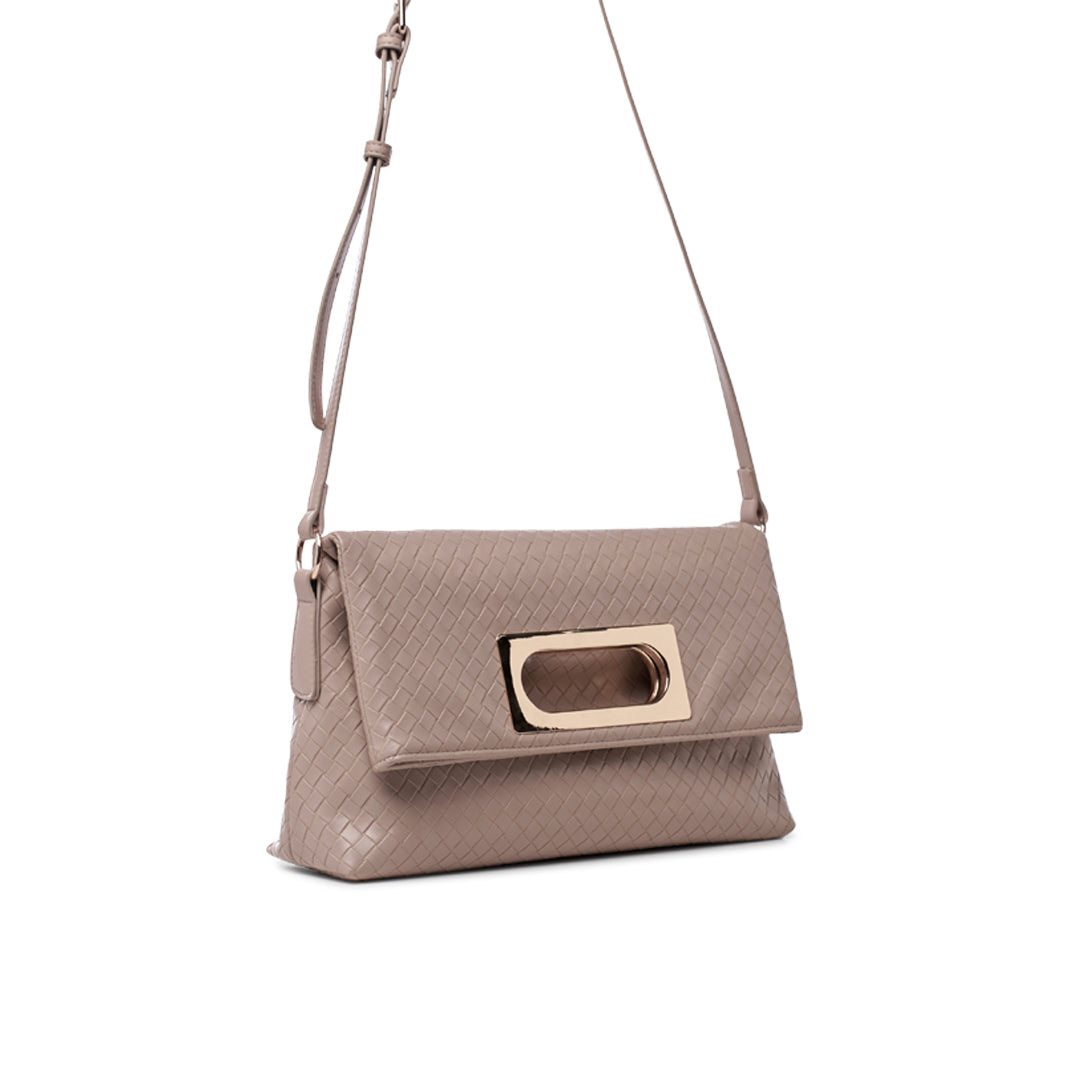 Paradox London Omara Crossbody Bag Nude Woven Faux Leather Handbag