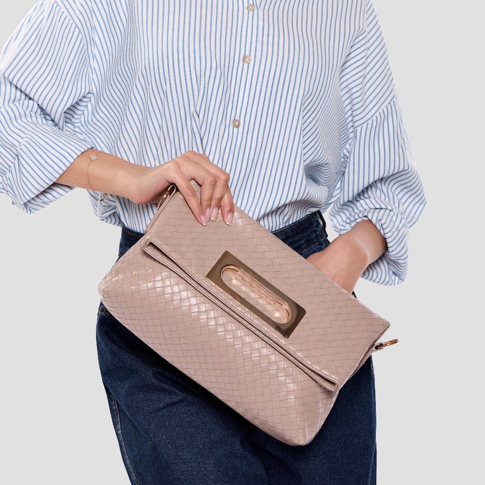 Paradox London Omara Crossbody Bag Nude Woven Faux Leather Handbag