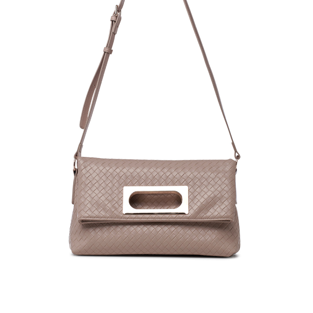 Paradox London Omara Crossbody Bag Nude Woven Faux Leather Handbag