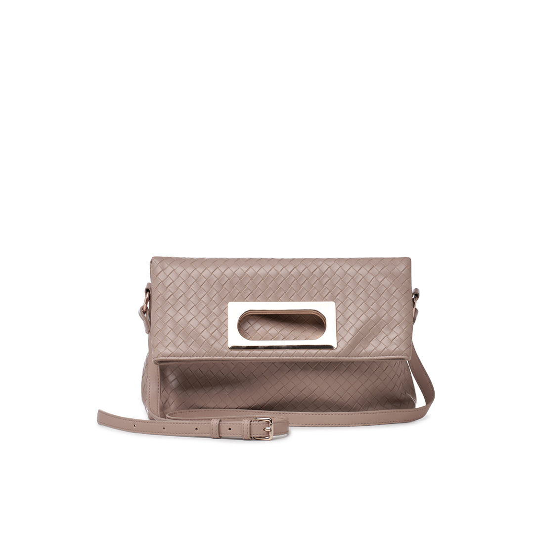 paradox london Omara Crossbody Bag Nude Woven Faux Leather handbag