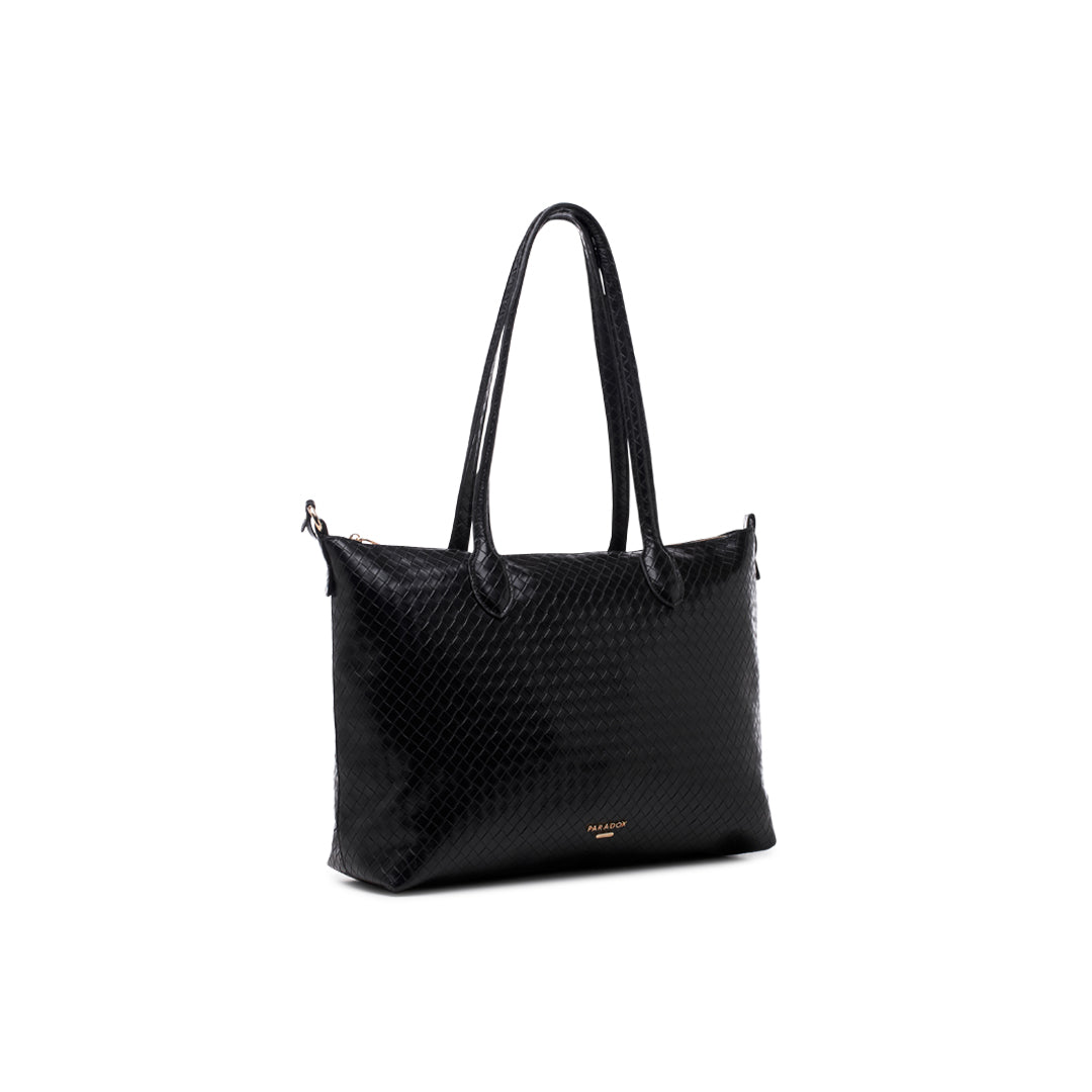 Paradox London Ontario Handbag Black Woven Faux Leather Tote Bag