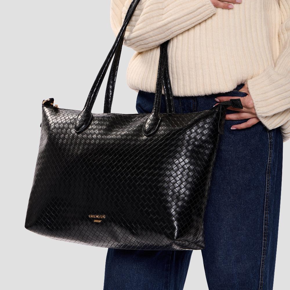 Paradox London Ontario Handbag Black Woven Faux Leather Tote Bag